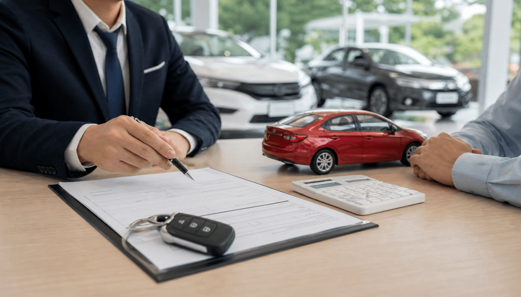 Tư vấn mua xe trả góp tại showroom Honda với hợp đồng, chìa khóa và xe mẫu