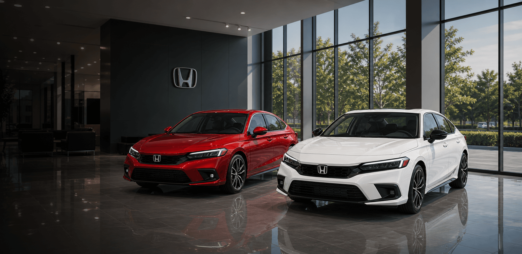 Hai mẫu xe Honda trong showroom