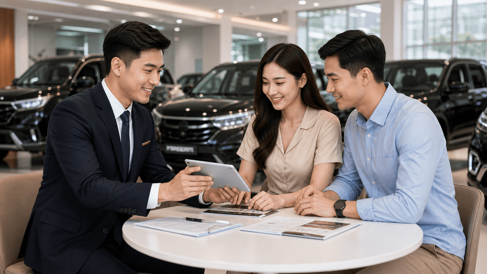 Khách hàng nhận tư vấn ưu đãi tại showroom